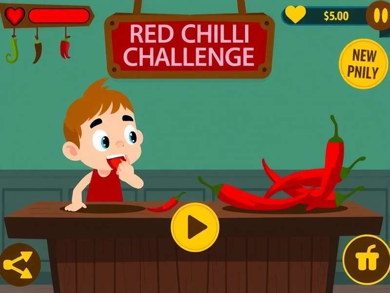 Red Chilli Challenge game screenshot showing a character eating spicy chilies